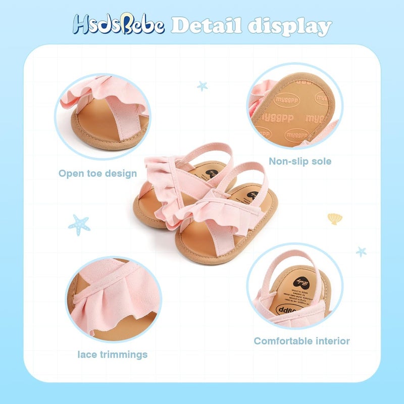 HsdsBebe Baby Girls Sandals Bohemia Flower Bow Soft Sole Toddler First Walkers Beach Summer Shoes(M2036 pink,3) - Image 5